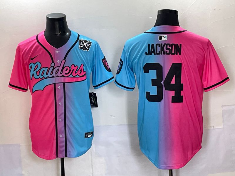 Men 2025 Oakland Raiders #34 Jackson Blue pink Nike Limited NFL Jersey 007